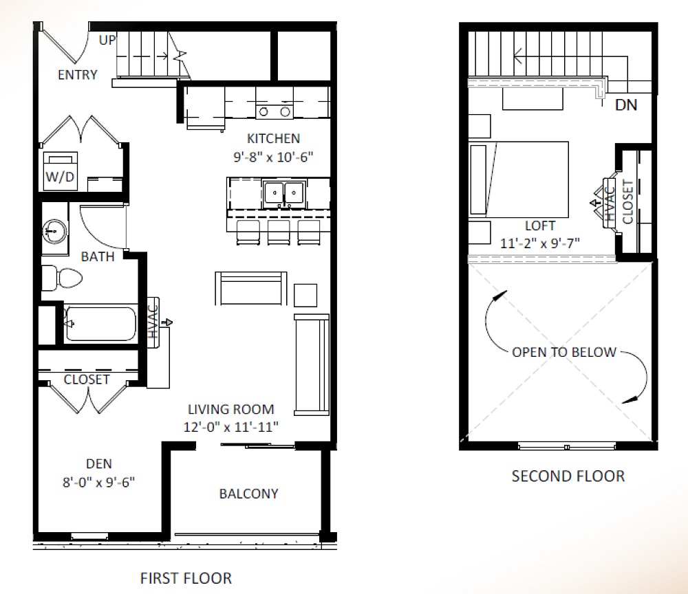Lofted 1 Bedroom + Den / 1 Bath