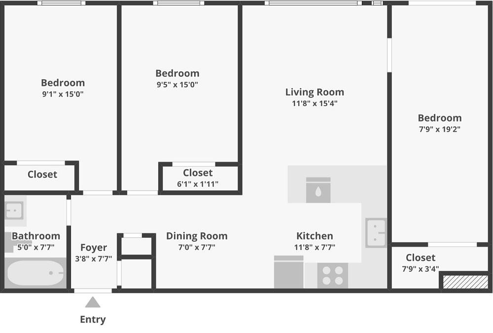 3 Bedroom / 1 Bath